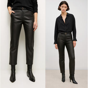 Nili Lotan 6 Lambskin $1290 Leather Pants Snakeskin Crop Straight Leg Black NWT!